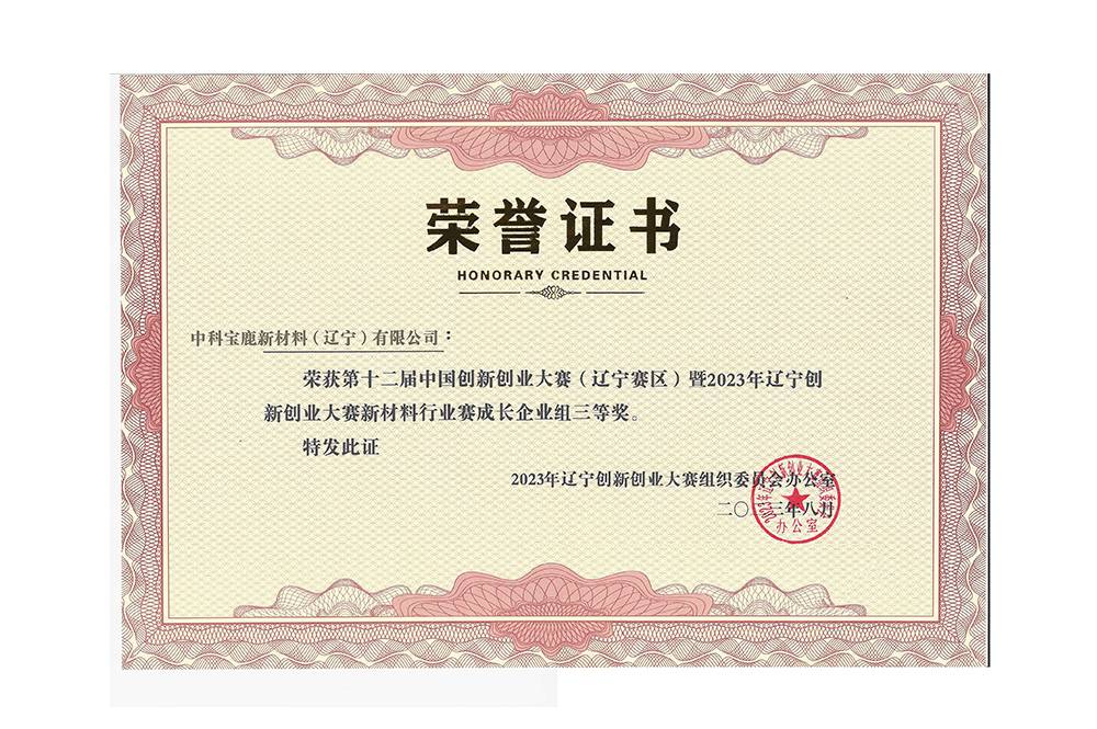 第十二届中国创新创业大赛（辽宁赛）企业三等奖