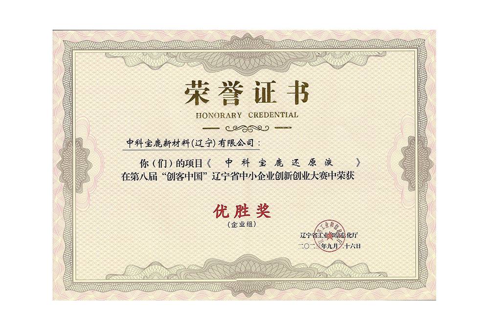 第八届创客中国 辽宁省中小企业创新创业大赛-优胜奖